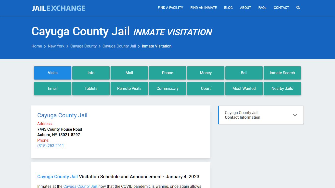 Inmate Visitation - Cayuga County Jail, NY - Jail Exchange